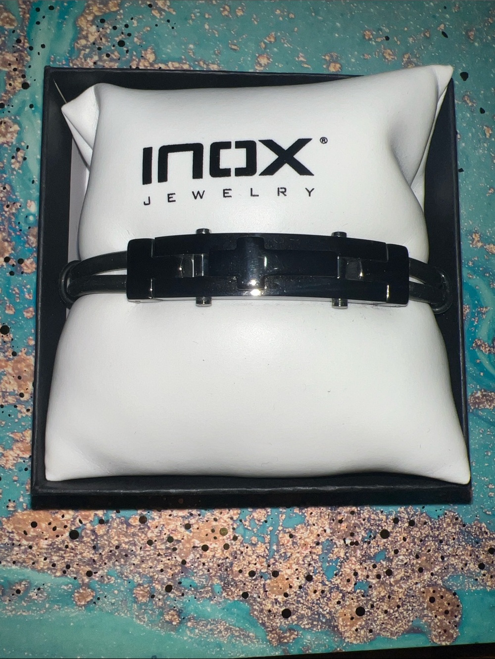 INOX Stainless Steel  and leather cross Bracelet